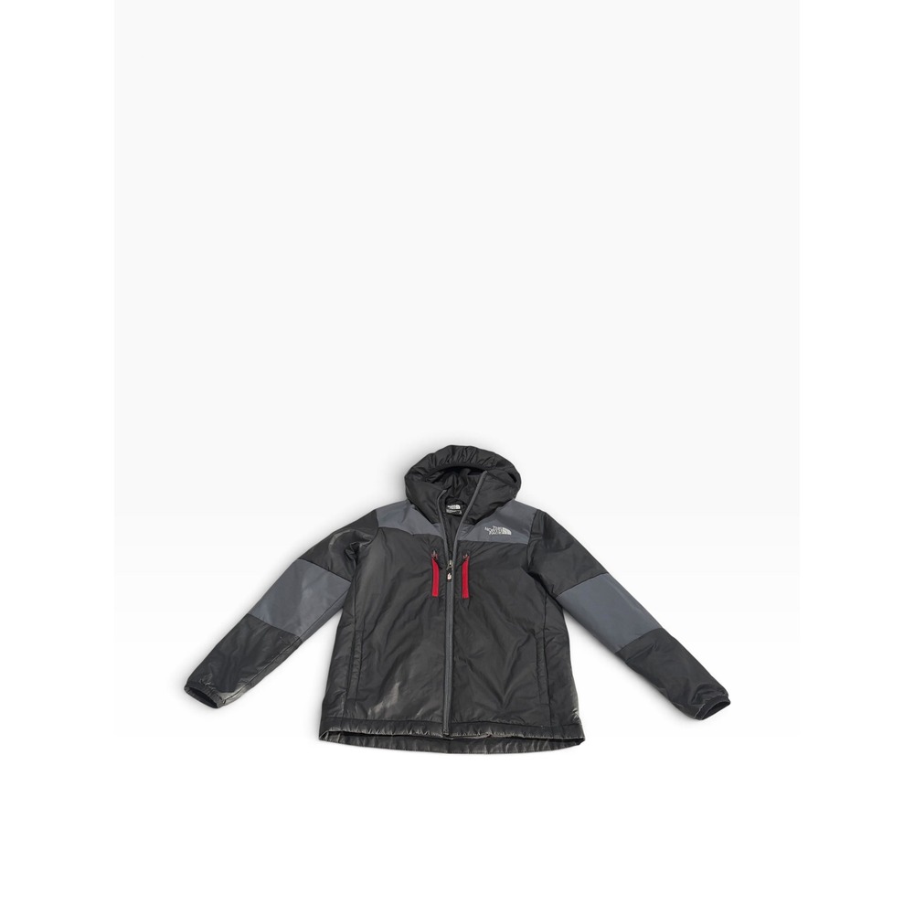 The North Face Boys Black Grey Hooded Puffer Jacket Size L 12 Colorblock Coat